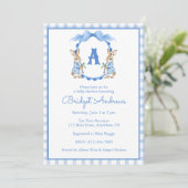 Blue Bunny Rabbit Monogram Crest Baby shower Kaart (Staand voorkant)