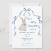 Blue Bunny Rabbit Ribbon Boy Baby Kaart (Voorkant)