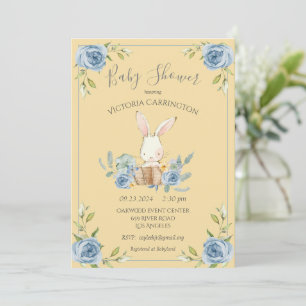 Blue Bunny Rabbit Yellow Boy Baby shower Kaart