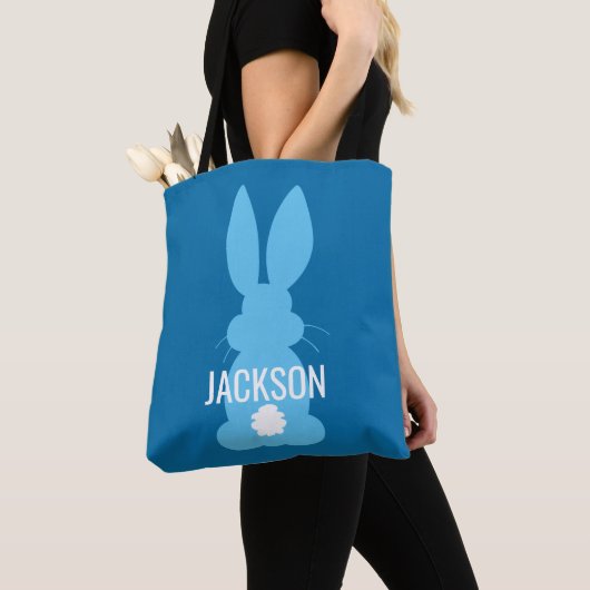 Blue Bunny Silhouette Easter - Aangepaste jongens Tote Bag (Dichtbij)