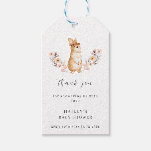 Blue Bunny Wildflower Boy Baby shower Cadeaulabel (Voorkant)