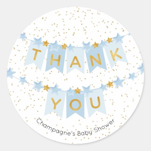 Blue Bunting Flags Gold Bedankt Ronde Sticker (Voorkant)