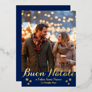 Blue Buon Natale Felice Anno Nuovo Script Foto Folie Feestdagenkaart