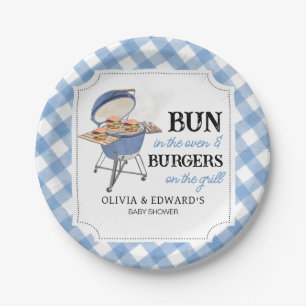 Blue Burger BBQ Baby shower Papieren Bordje