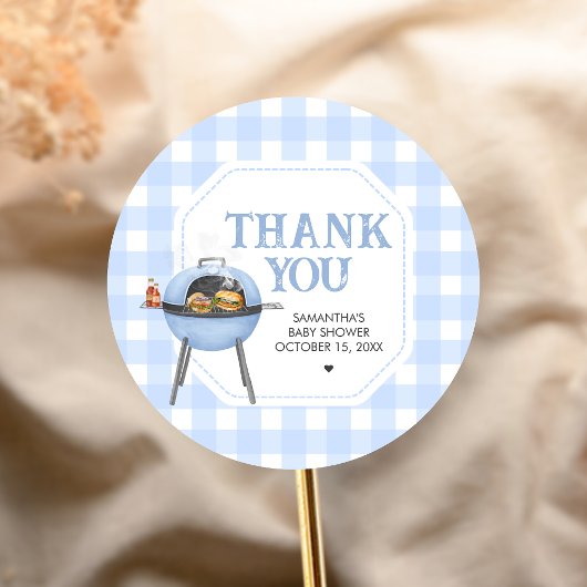 Blue Burger BBQ Baby Shower Ronde Sticker