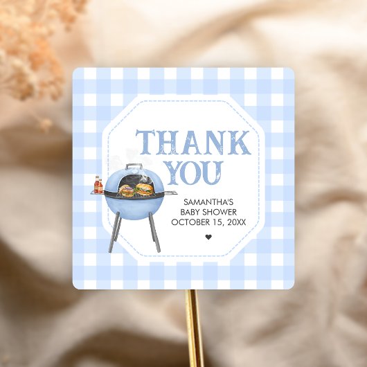 Blue Burger BBQ Baby Shower Vierkante Sticker