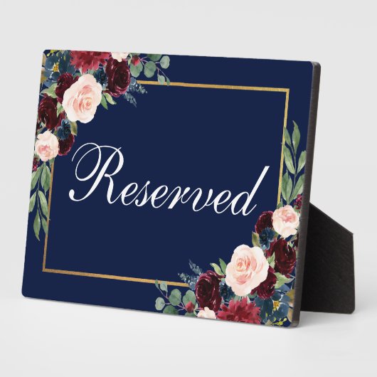 Blue Burgundy Floral Wedding Gereserveerd 5x7 Tabe Fotoplaat (Zijkant)