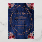 Blue Burgundy Geometric Vrijgezellenfeest Roos Gol Folie Uitnodiging (Voorkant)