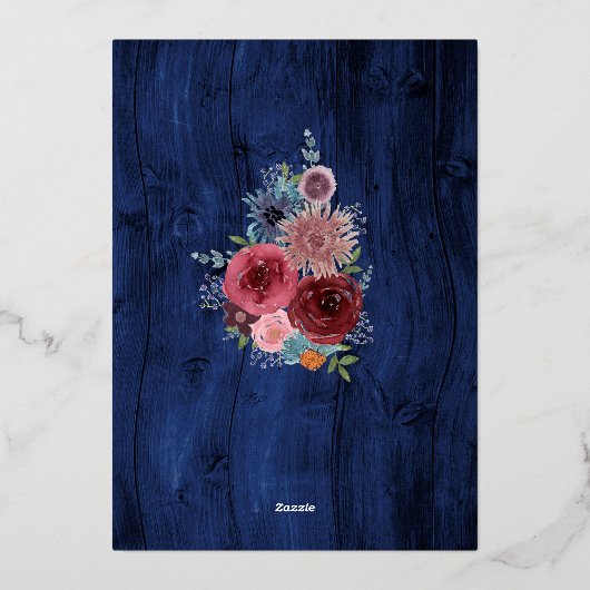 Blue Burgundy Geometric Vrijgezellenfeest Roos Gol Folie Uitnodiging (Achterkant)