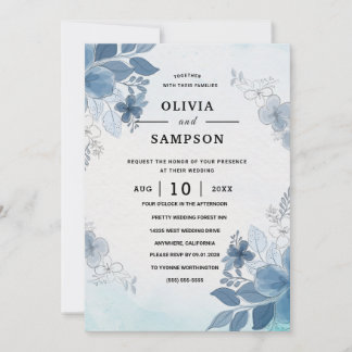 Blue Burgundy Gold Blush Pink Wedding Kaart