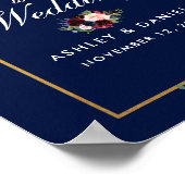 Blue Burgundy Gold Floral Wedding Welcome Poster (Hoek)
