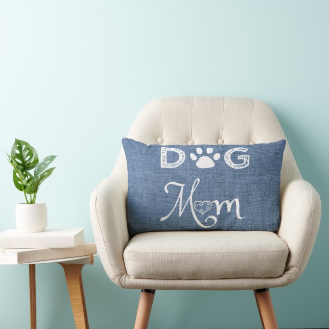 Blue Burlap Chien Maman Lumbar Coussin (Chaise)