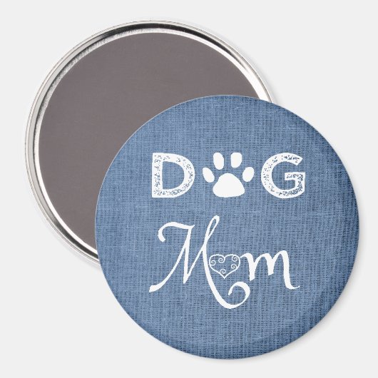 Blue Burlap Chien Maman Magnet (Recto/Verso)