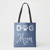 Blue Burlap Chien Maman Sac fourre-tout (Devant)