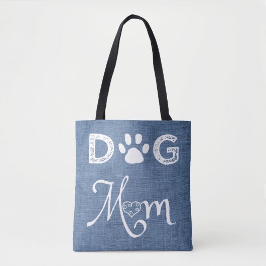 Blue Burlap Chien Maman Sac fourre-tout (Devant)