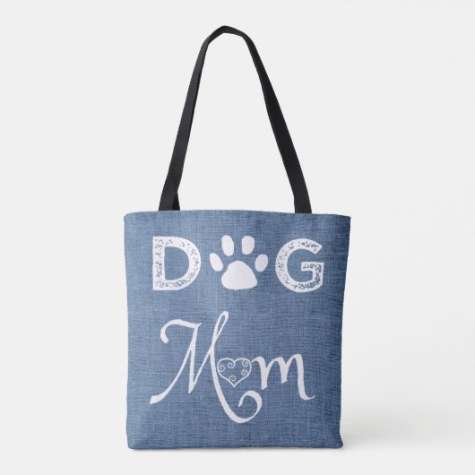 Blue Burlap Dog mama Canvas tas (Achterkant)