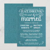 Blue Burlap Invitations de mariage rustique (Devant / Derrière)