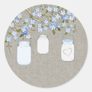 Blue Burlap Mason Jar Ronde Sticker