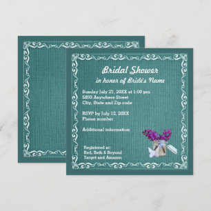 Blue Burlap, Purple Flowers, Jar Vrijgezellenfeest Kaart