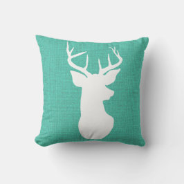Blue Burlap Rustic Antler Deer Land Kussen