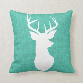 Blue Burlap Rustic Antler Deer Land Kussen