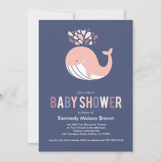 Blue Bursting Whale Baby shower Invitation Kaart (Voorkant)