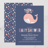 Blue Bursting Whale Baby shower Invitation Kaart (Voorkant / Achterkant)