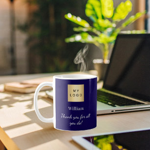 Blue business logo medewerker bedankt koffiemok