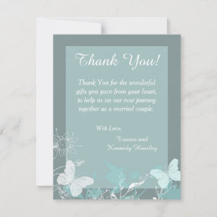 Blue Buttefly 4x5 Flat Wedding Dank u kaart