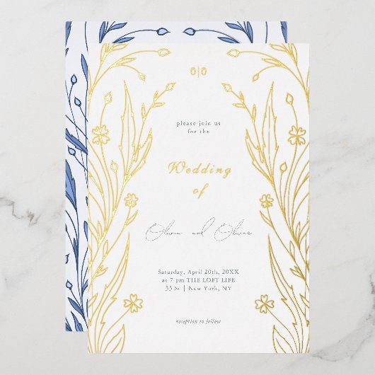 Blue Buttercup Wedding Folie Uitnodiging (Voorkant / Achterkant)