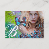 BLUE BUTTERFLES BEAUTY MAKEUP ARTIST monogram gree Visitekaartje (Achterkant)