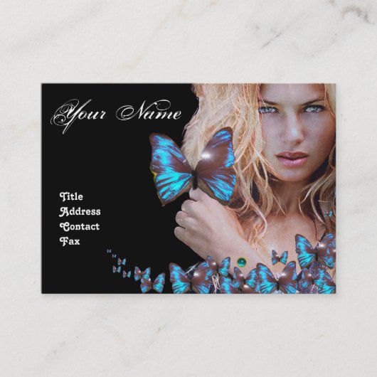 BLUE BUTTERFLES HAIR BEAUTY MAKEUP ARTIST monogram Visitekaartje (Voorkant)