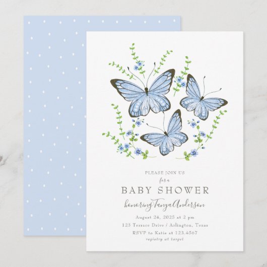 Blue Butterflies Baby shower Kaart (Voorkant / Achterkant)
