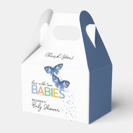 Blue Butterflies Boy Twins Baby shower Dank u Bedankdoosjes (Voorkant Zijde)
