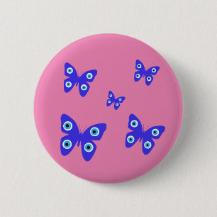 Blue Butterflies Evil Eye met roze achtergrond Ronde Button 5,7 Cm