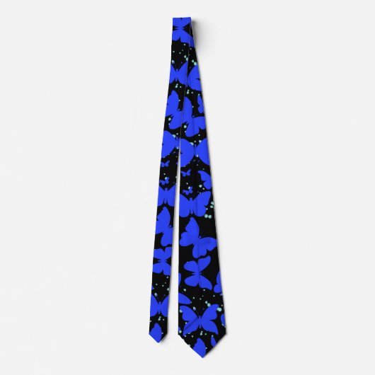Blue Butterflies Pattern C01.b Black BG Stropdas (Achterkant)