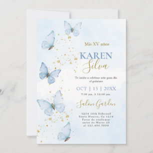 Blue Butterflies Quinceañera uitnodiging