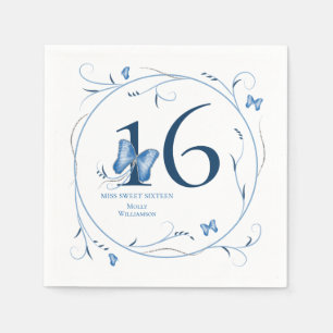 Blue Butterflies & Swirls Sweet 16 Servet