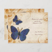 Blue Butterflies Vintage Wedding RSVP (Voorkant / Achterkant)