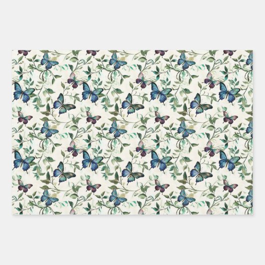  Blue Butterflies Vrijgezellenfeest Inpakpapier Vel (Voorkant 3)