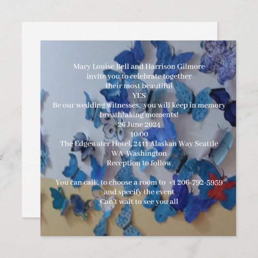 Blue Butterflies Wedding Invitation Kaart (Voorkant / Achterkant)