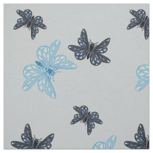 Blue butterflips stof