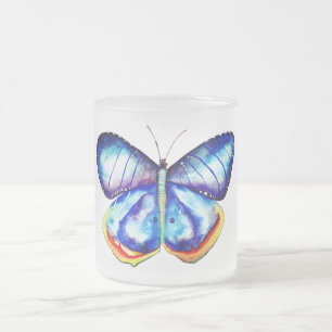 Blue Butterfly Art Frosted Glass Mok