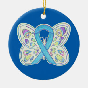 Blue Butterfly Awareness Ribbon Custom Ornamies Keramisch Ornament