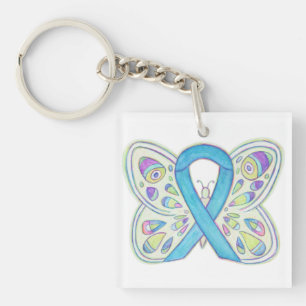 Blue Butterfly Awareness Ribbon Custom Sleutelhang Sleutelhanger