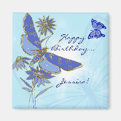 Blue Butterfly Birthday Magnet Magneet (Voorkant)