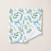 Blue Butterfly Botanical Greenery Waterverf Bad Handdoek (Wasdoekje)