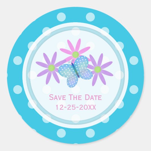 Blue Butterfly en Daisy Save the Date Stickers (Voorkant)