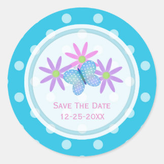 Blue Butterfly en Daisy Save the Date Stickers