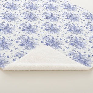 Blue Butterfly en Delphinium Toile Sherpa Deken
